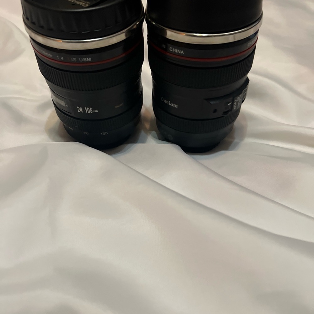 Black Camera Lense Tumblers with Lids, set of 2 - Picture 2 of 9